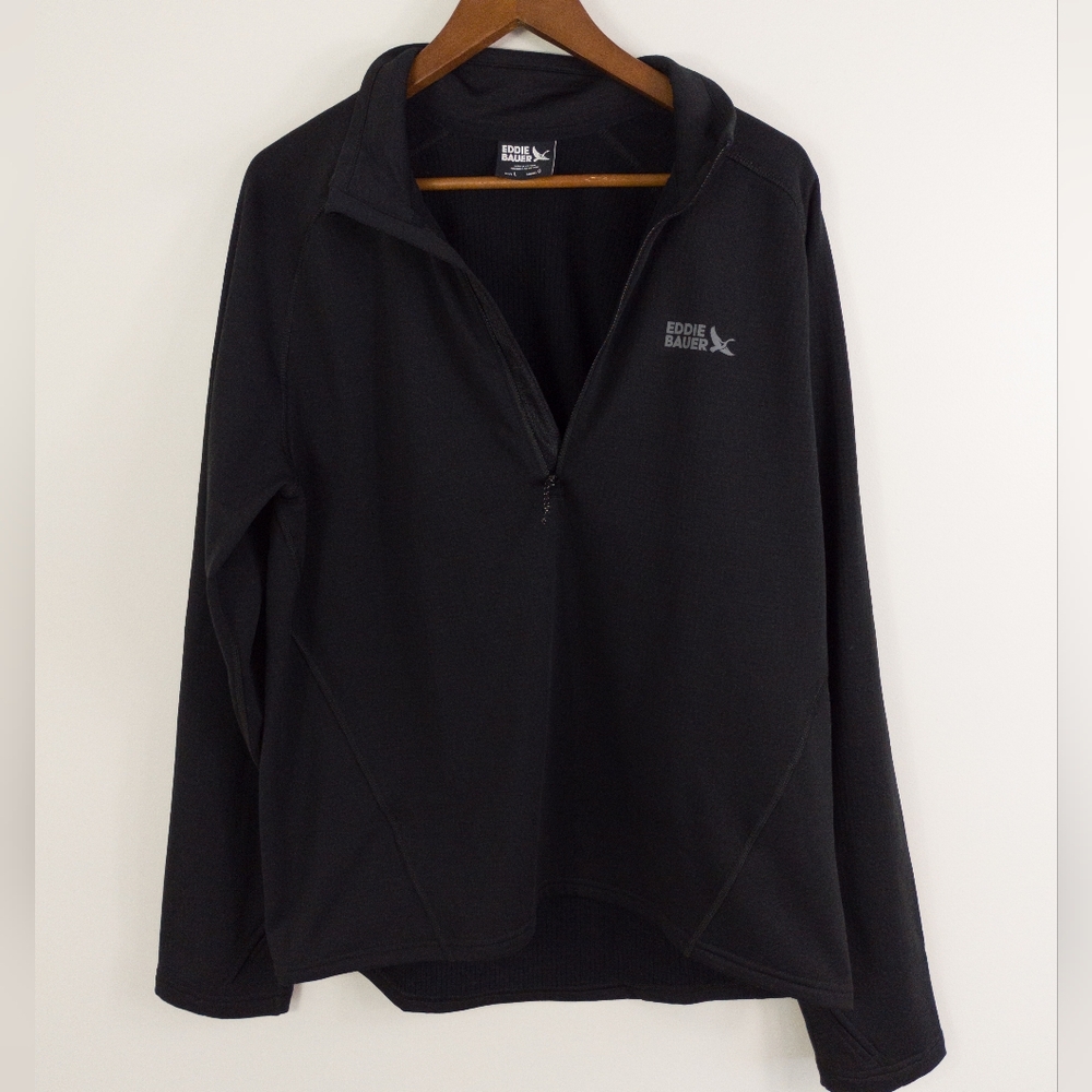 Eddie Bauer Black Grid Fleece 1/2 Zip Pullover Mens Size L High Route Activewear